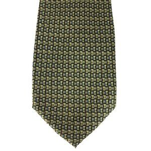 Studio Z Geometric Print Tan Blue & Black 100% Silk Mens Tie Necktie